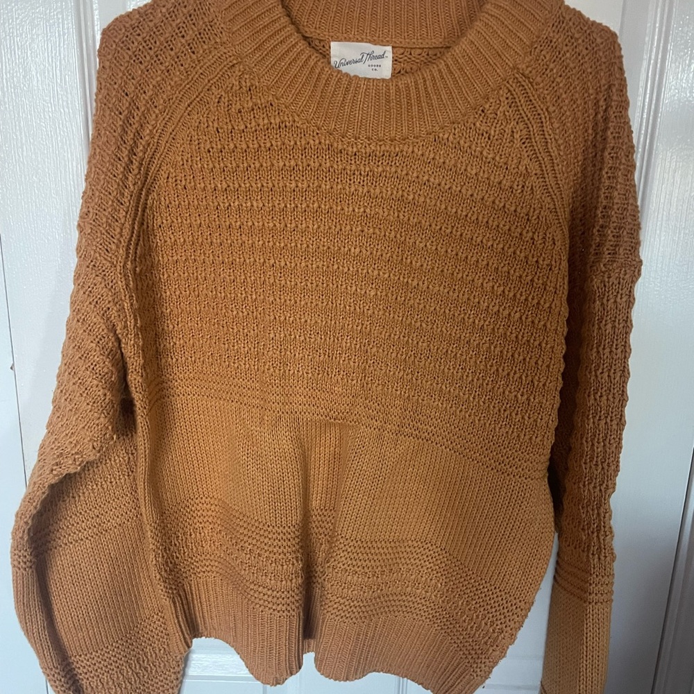 Textured Knit Crewneck Sweater in Mustard